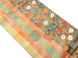 長谷川織物製　縞に桜模様織出し名古屋帯